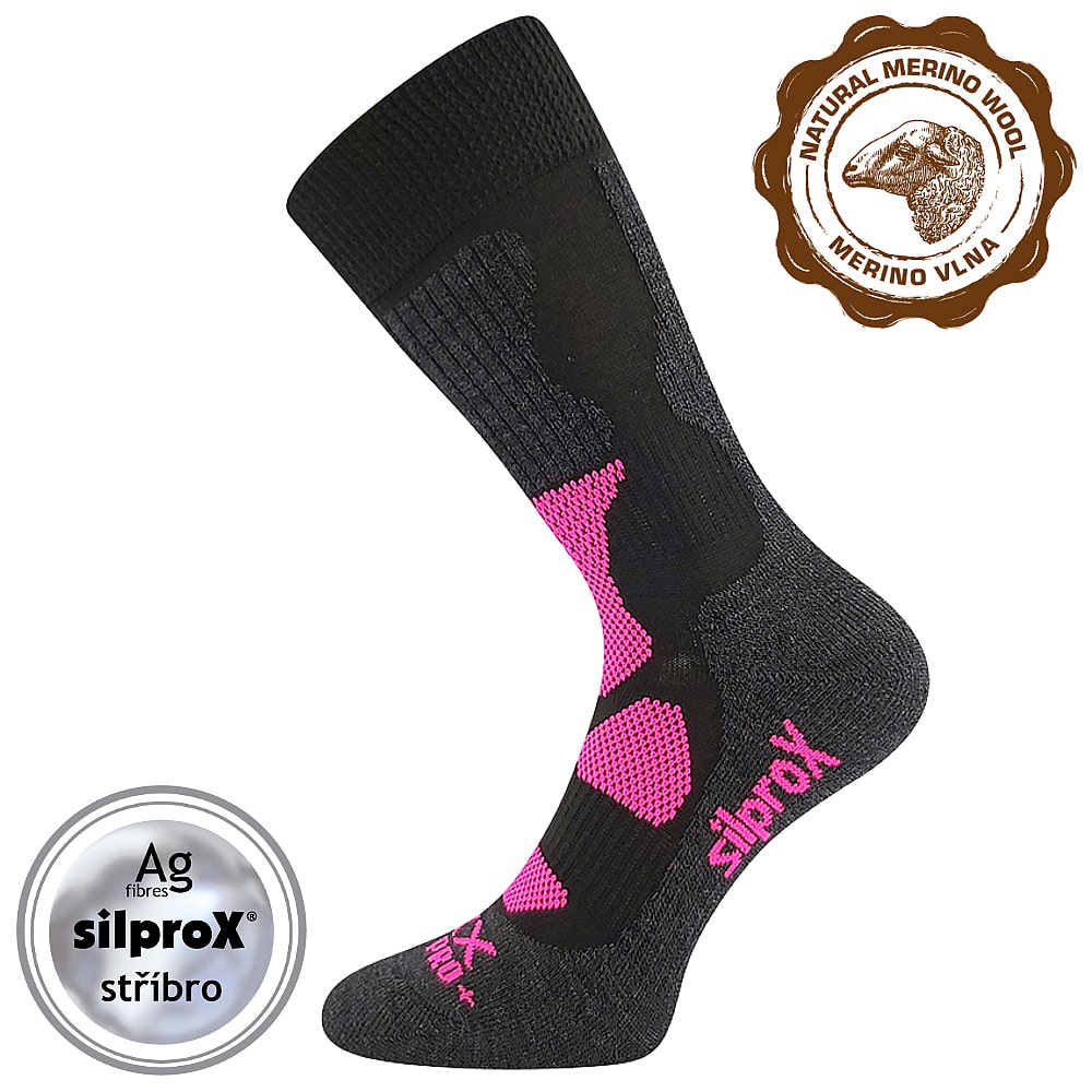VoXX dámské merino ponožky Etrex černo-růžová
